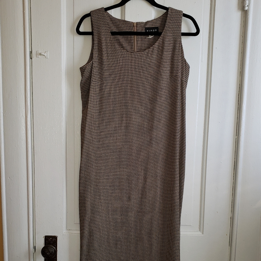 VINTAGE Virgo Tea-Length Petite Checked Dress